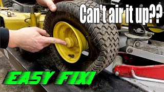 How To Get Riding Mower Tire Back On Rim Tire Came Off Rim Easy Fix Tire Wont Air Up Wont Inflate [upl. by Spielman]