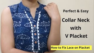 Collar Kurti Neck Design With V Placket  Neck Design  Easy cutting and stitching [upl. by Jorgenson]