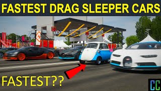 NEW Top 15 SLEEPER CARS FASTEST DRAG Cars in Forza Horizon 4 [upl. by Ahsirkal]