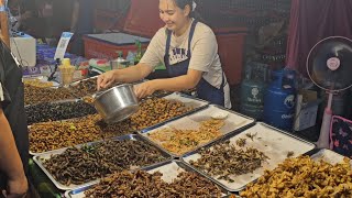 ASMR Edible Fried Insects in Thailand EP 2  Yummy Street Food and thai food  แมลงทอด [upl. by Ramoh439]