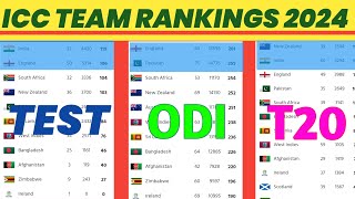 ICC Team Ranking 2024 Top 10 T20 ODI Test Team Ranking 2024  Cricket [upl. by Gaiser]