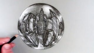 How to Draw a City in 5Point Perspective in a Crystal Ball [upl. by Pierpont]