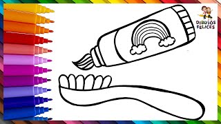 Dibuja y Colorea Una Pasta De Dientes Arcoiris Y Un Cepillo De Dientes 🦷🌈 Dibujos Para Niños [upl. by Aryad]