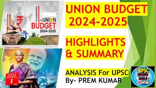 Union Budget 2024 Highlights  Budget 2024 Analysis  Budget amp Economic Survey 2024 MCQ [upl. by Erlewine]