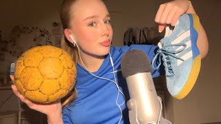 ASMR with handball equipment 🤾🏼‍♀️ ‧͙⁺˚ close whispers sticky ball and shoe tapping [upl. by Noyad]