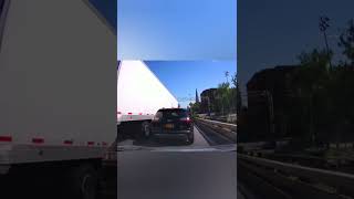 Car barely escapes being crushed by semi semitruck baddrivers dashcam shorts youtubeshorts [upl. by Joete]