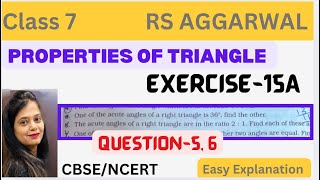 PROPERTIES OF TRIANGLES🔺 Rs Aggarwal  Class 7  Exercise 15A  Question 5 6  Chapter 15  CBSE [upl. by Wichman]