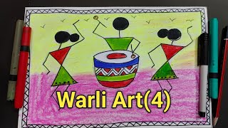 4How to draw warli art Easy Indian Folk art By small girl protitii [upl. by Anyala]