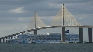 Norwegian Dawn Under Sunshine Skyway Bridge Tampa [upl. by Neeliak912]