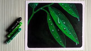 Oil Pastel Drawing 😱 Realistic Drawing Oil Pastel  Oil Pastel Drawing Leaf  water drops on leaf [upl. by Atihana]