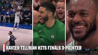 Xavier Tillman SPLASHES 3pointer amp Celtics bench LOVES IT 😤  NBA on ESPN [upl. by Arahsal]