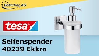 Tesa Seifenspender 40239 Ekkro inkl Klebelösung Glas amp Edelstahl silber  weiß 200ml [upl. by Aryas179]