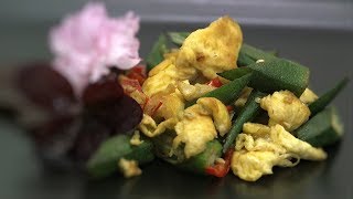 Chinese Okra amp Egg Stir Fry Asian Style Vegetarian Recipe [upl. by Bechler]