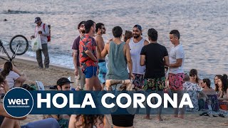 ZWEITE CORONAWELLE IN SPANIEN Am Strand von Barcelona zeigt sich die neue Sorglosigkeit [upl. by Ttsepmet]