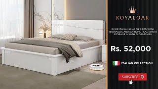 Royaloak  Rome Italian King Size Bed With Hydraulic And Supreme Headboard Storage In High Gloss [upl. by Winou]