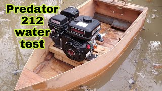 Homemade inboard boat motor  predator 212 gokart engine in a plywood RC boat 1st water test [upl. by Schramke]