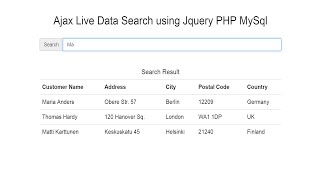 Ajax Live Data Search using Jquery PHP MySql [upl. by Hallee]