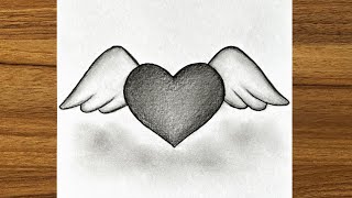 A cute heart with wing drawing  Cute drawing ideas for beginners  Step by step drawing [upl. by Stagg955]