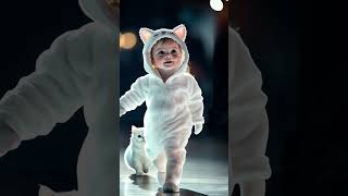 A baby and a white cat merge togather youtubeshorts cute baby cat ai kawaii [upl. by Aihtennek]