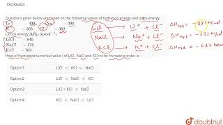 Questions given below are based on the following values of hydration energy and latice energy L [upl. by Llertnor899]