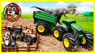 Tractors For KIDS 🚜 Playing on Dinosaur Farm with Tractors amp Construction Trucks [upl. by Oiram]