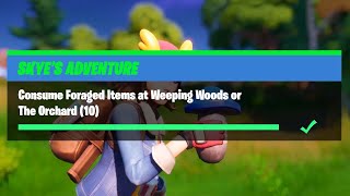 Consume Foraged Items at Weeping Woods or The Orchard 10  Fortnite Skyes Adventure Challenges [upl. by Patrizio]