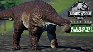 NIGERSAURUS ALL SKINS AND ANIMATIONS IN JURASSIC WORLD EVOLUTION [upl. by Htinek571]