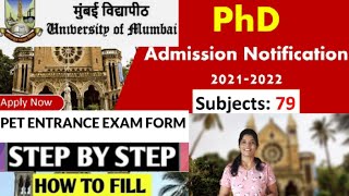 Phd Entrance ExamPETMUMBAI UNIVERSITY  HOW TO FILL EXPLAINED STEP BY STEP IMP DATES to APPLY PET [upl. by Darum]