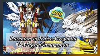 Lucemon vs Kaisergreymon y Magnagarurumon  Digimon Frontier Audio latino [upl. by Inad]