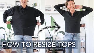 How to ALTER tops to fit you Resize oversized tshirts to fitted DIY sewing alteration thrift flip [upl. by Fritts]