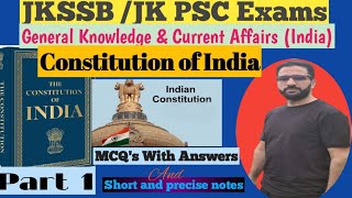 THE CONSTITUTION OF INDIA  MEANING amp TYPES OF CONSTITUTION  PART 1  jkssbexam jk [upl. by Iives]