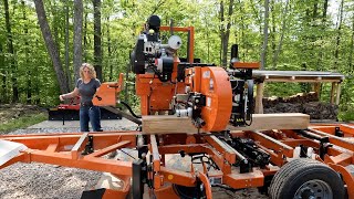 Wood Mizer LT50 Wide Setup and Cutting 0014 wrightcustomtimberandarms [upl. by Sivrahc]