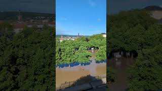 Unglaublich Container rammt die Alte Brücke auf der Saar in Saarbrücken Hochwasser [upl. by Greenwell]