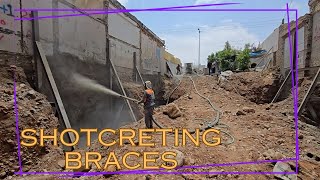 Shotcreting a Wall Behind Braces for Adjacent Building Safety [upl. by Tormoria]