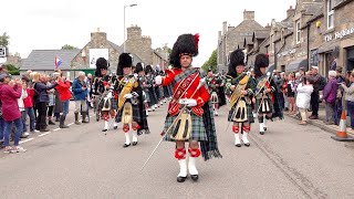 Drum Major Ian Esson leads the massed pipes and drums through Tomintoul to the 2019 Highland Games [upl. by Johny]