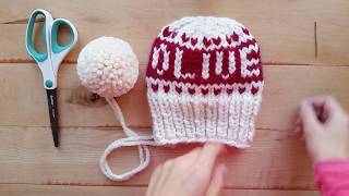 How to attach a single pom pom to a beanie knitting beanie pompom [upl. by Jegger252]