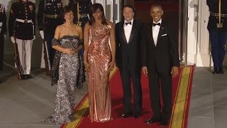 Michelle Obama Shines In Stunning Versace Gown at Last White House State Dinner [upl. by Tullusus]