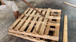 This Is How He Made A 12 x 19 m Bed COMPLETELY From Waste Pallets  Creative Carpenter [upl. by Akirehc439]