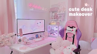 my cute amp cozy desk setup 2024 🌸💻 aesthetic desk makeover gaming pc setup decor haul cute setup [upl. by Sulienroc]