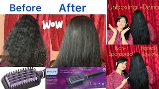 Philips Hair Straightening Brush UnboxingDemo Honest Review  Best Straightener  Worth Buying [upl. by Elocin]