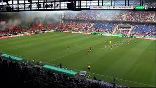 DFB Pokal Arminia Bielefeld vs Hannover 96  Hannover away fans launch fireworks over the pitch [upl. by Gilmour]