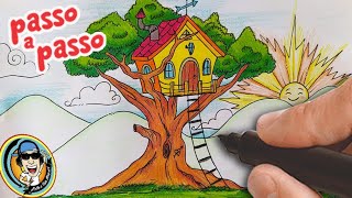 COMO DESENHAR CASINHA NA ÁRVORE  PASSO A PASSO [upl. by Arah]