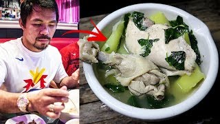 Backyard Cooking  Manny Pacquiao Super Food Chicken Tinola Cook in Primitive Way With Malunggay [upl. by Tonneson]