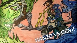 Drawing Genji vs Hanzo Overwatch [upl. by Ydasahc]