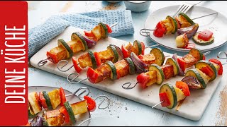 HalloumiSpieße für Pfanne und Grill 😋  7 Zutaten  REWE Deine Küche [upl. by Carolus]