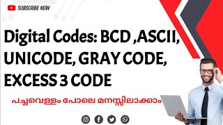 Digital Codes BCD ASCIIUNICODE GRAY CODEEXCESS 3 CODE Computer Fundamentals and Html malayalam [upl. by Monica]