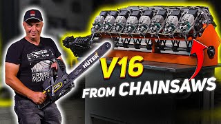 We convert 16 chainsaws into an engine for a car [upl. by Eniarral]