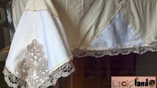 Tovaglia shabby chic con pizzo  Riciclando tovaglioli di stoffa tutorial faidate [upl. by Biddy348]