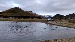 ICELAND Landmannalaugar Hot River Crossing  15092020  33quot Tires  Daewoo Musso [upl. by Scotney]