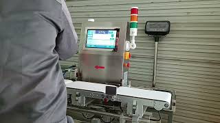 Conveyor belt weighing scale checkweigher with automatic pusher rejector [upl. by Airamat]